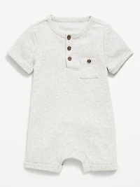 Short-Sleeve Ribbed Henley One-Piece Romper for Baby