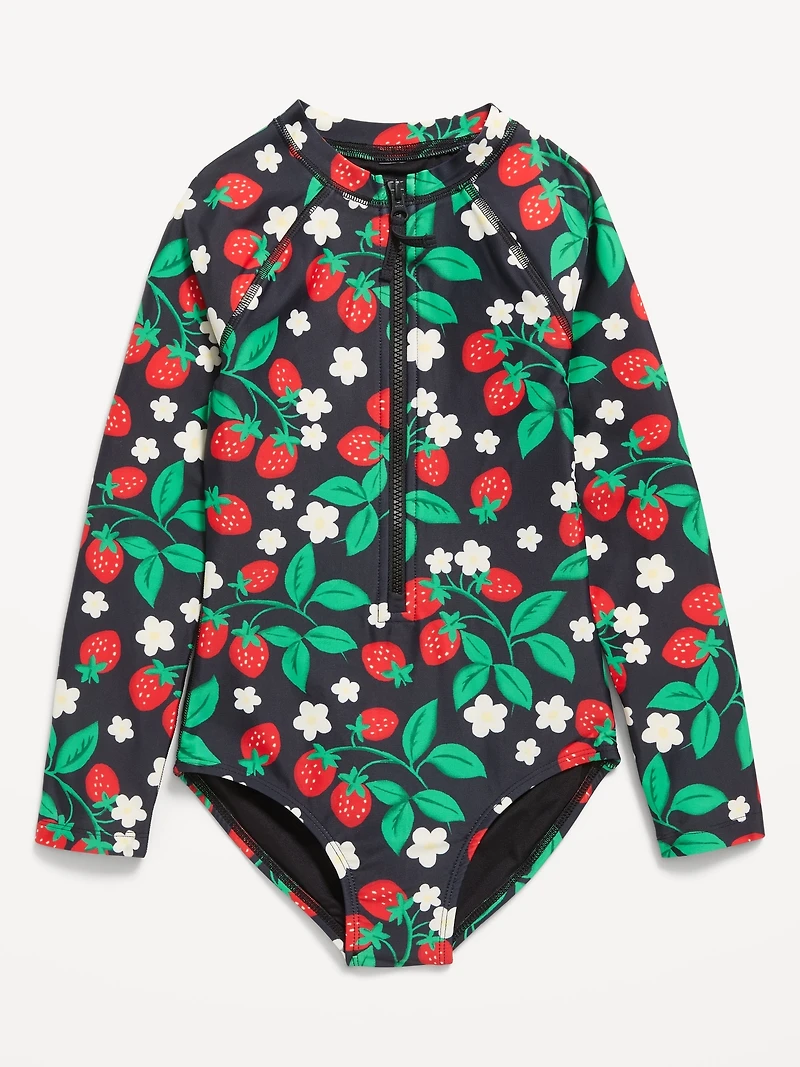 Long-Sleeve Rashguard Swim One-Piece for Girls