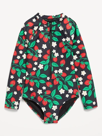 Long-Sleeve Rashguard Swim One-Piece for Girls