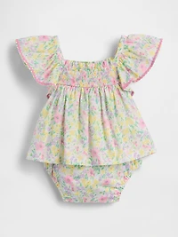 Baby Smocked Flutter-Sleeve Bodysuit Dress