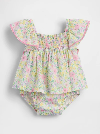 Baby Smocked Flutter-Sleeve Bodysuit Dress
