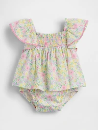 Baby Smocked Flutter-Sleeve Bodysuit Dress