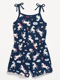 Printed Sleeveless Tie-Bow Romper for Toddler Girls