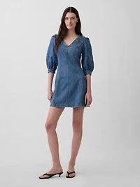 UltraSoft Denim Puff-Sleeve Mini Dress