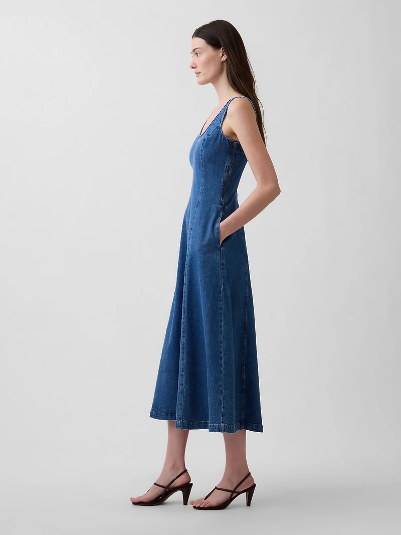 Denim Scoop Neck Maxi Dress