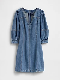 UltraSoft Denim Puff-Sleeve Mini Dress