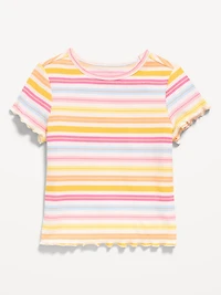 Printed Short-Sleeve Lettuce-Edge T-Shirt for Toddler Girls
