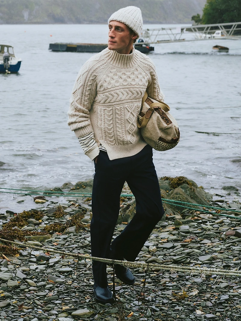 Merino-Cotton Cable-Knit Sweater