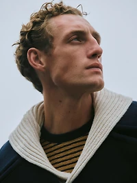 Ribbed Shawl-Collar Sweater