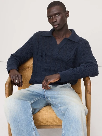 Cotton-Blend Zig-Zag Sweater Polo