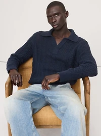 Cotton-Blend Zig-Zag Sweater Polo