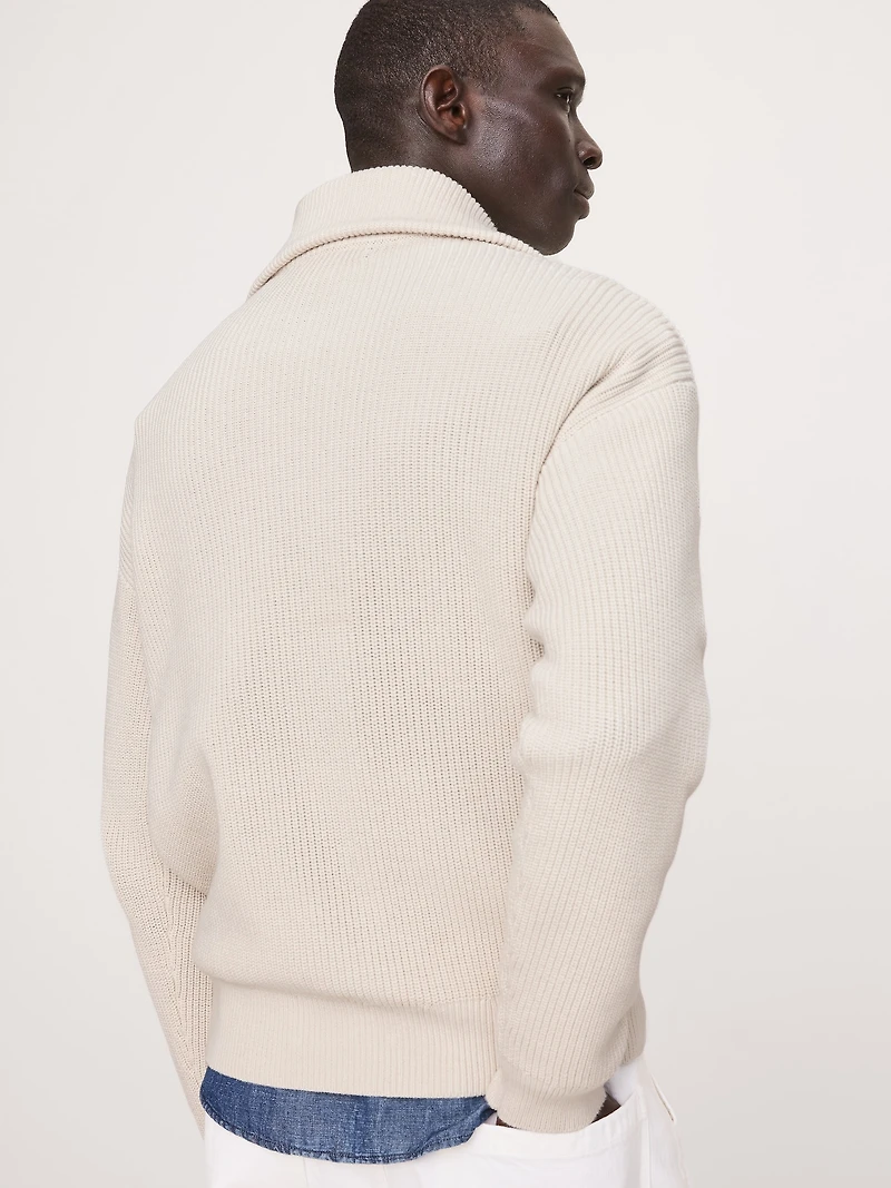 Cotton Ribbed Zip Sweater Polo