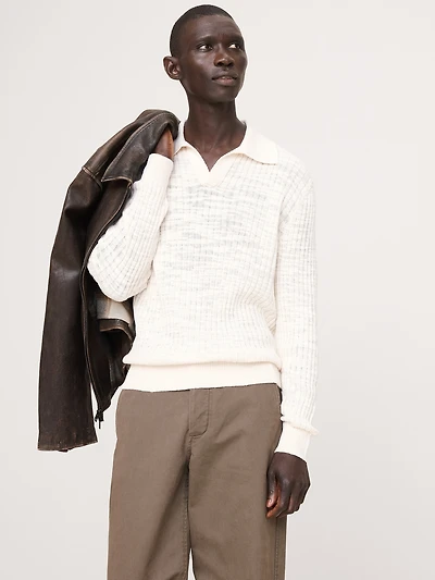 Linen-Cotton Slub Sweater Polo