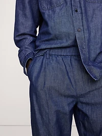 Loose Chambray Pleated Pull-On Pant