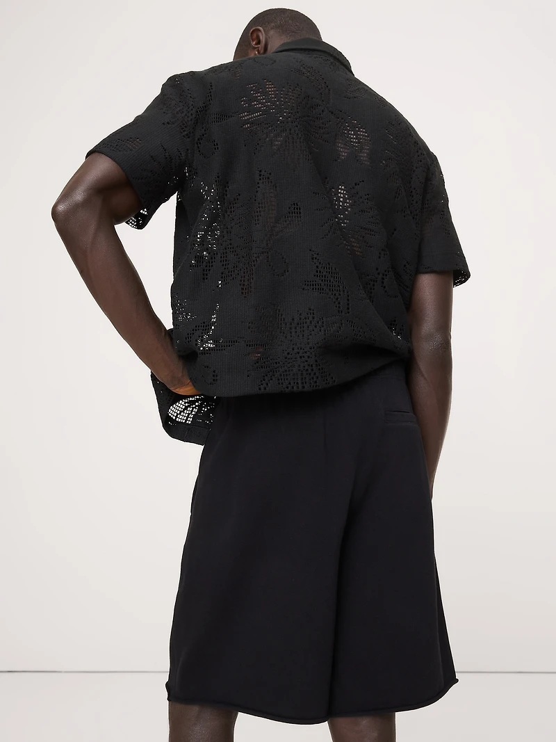 Relaxed Cotton-Fleece Pleated Pull-On Short