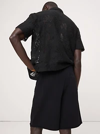 Relaxed Cotton-Fleece Pleated Pull-On Short