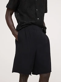 Relaxed Cotton-Fleece Pleated Pull-On Short