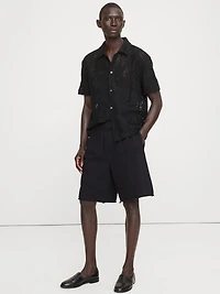 Relaxed Cotton-Fleece Pleated Pull-On Short