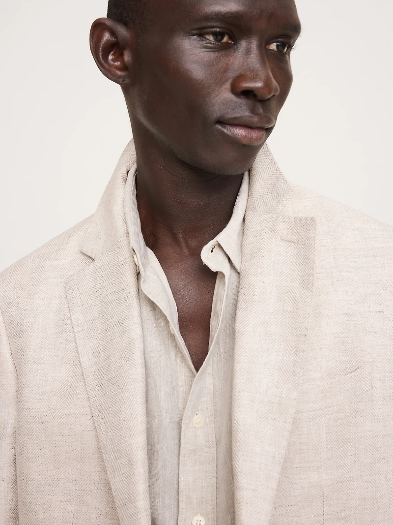 Tailored Slim-Fit Herringbone Linen Suit Jacket
