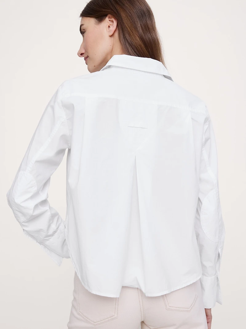 Cropped Cotton Poplin Shirt with Elbow Patches