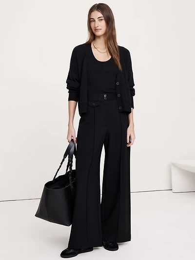 High Rise Wide-Leg Drapey Ponte Pant