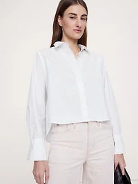 Cropped Cotton Poplin Shirt with Elbow Patches