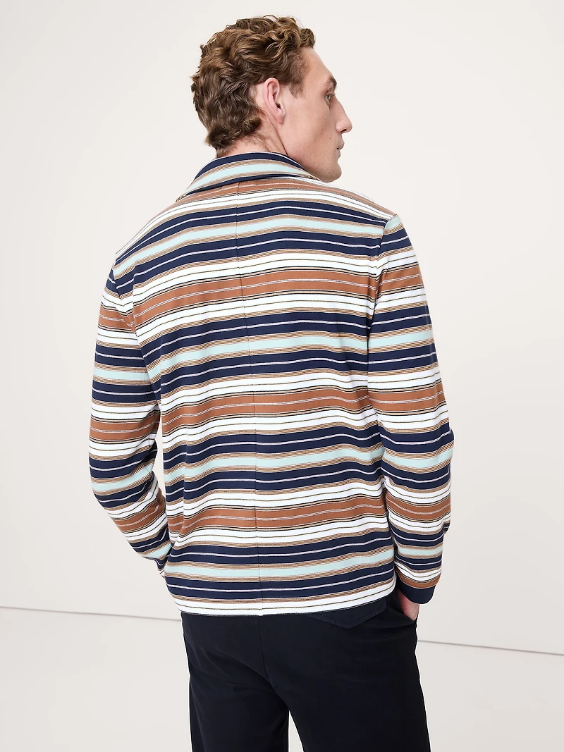 Relaxed Stripe Cotton Johnny-Collar Polo