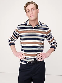 Relaxed Stripe Cotton Johnny-Collar Polo