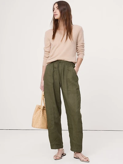 Barrel-Leg Linen Pull-On Pant