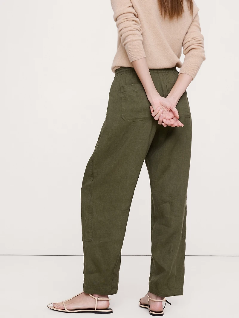 Barrel-Leg Linen Pull-On Pant