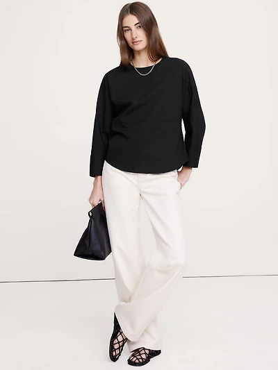 Cotton Poplin Paneled Dolman Top