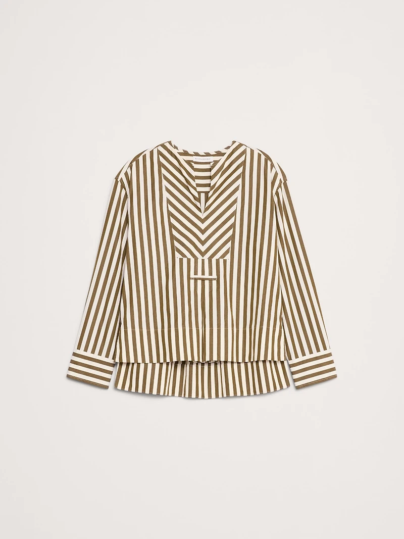 Cotton Poplin Popover Top with Rolled Cuffs