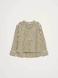 Cotton Poplin Popover Top with Rolled Cuffs