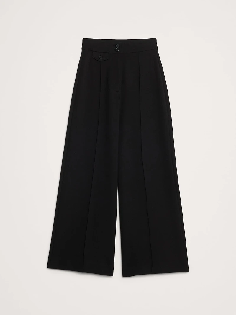 High Rise Wide-Leg Drapey Ponte Pant