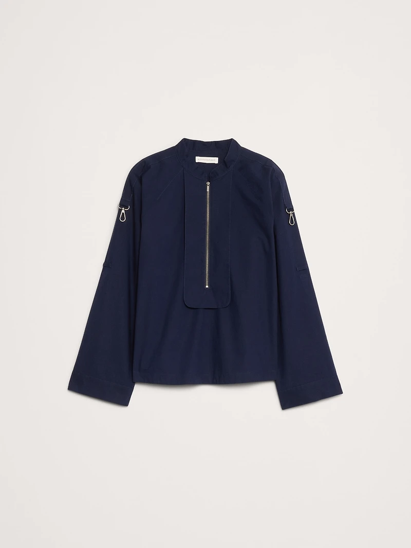Cotton Poplin Zip Popover Top