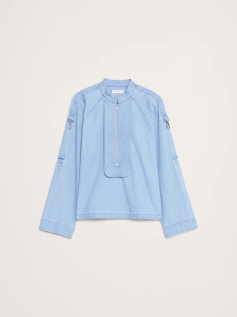 Chambray Zip Popover Top