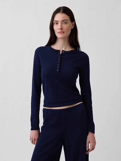 Lightweight CashSoft Pointelle Heart PJ Top