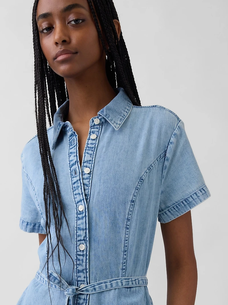 Denim Tie-Waist Midi Shirtdress
