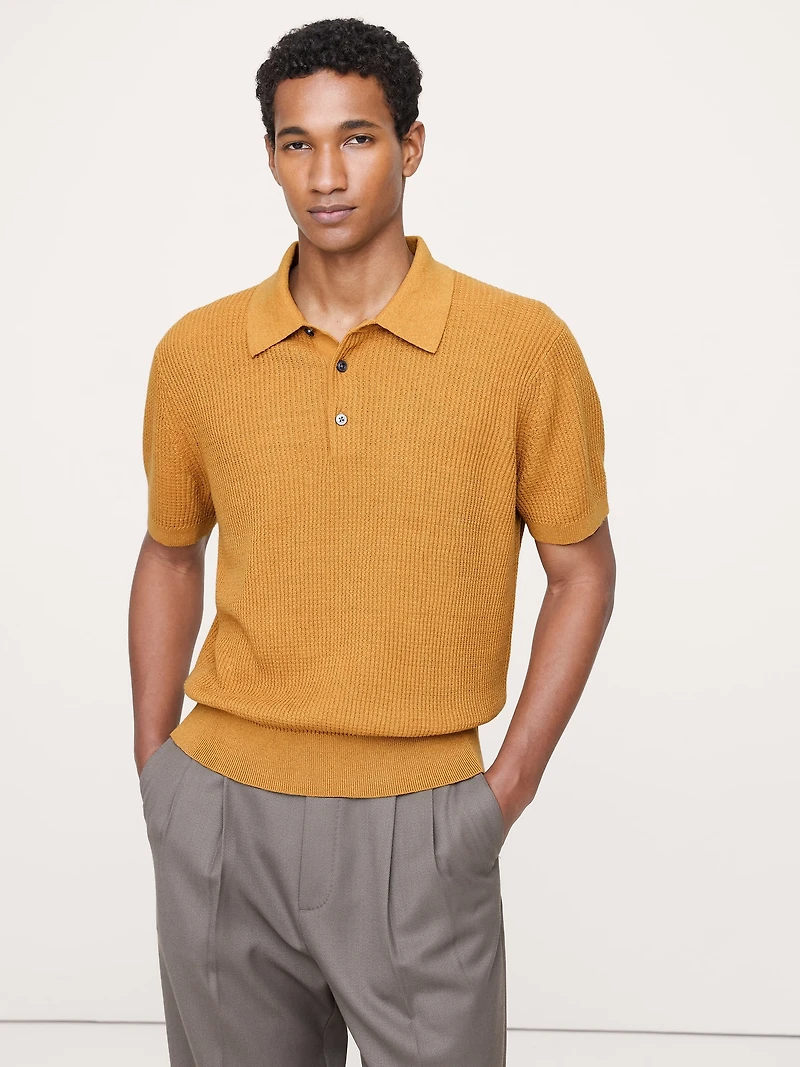 Linen-Cotton Sweater Polo