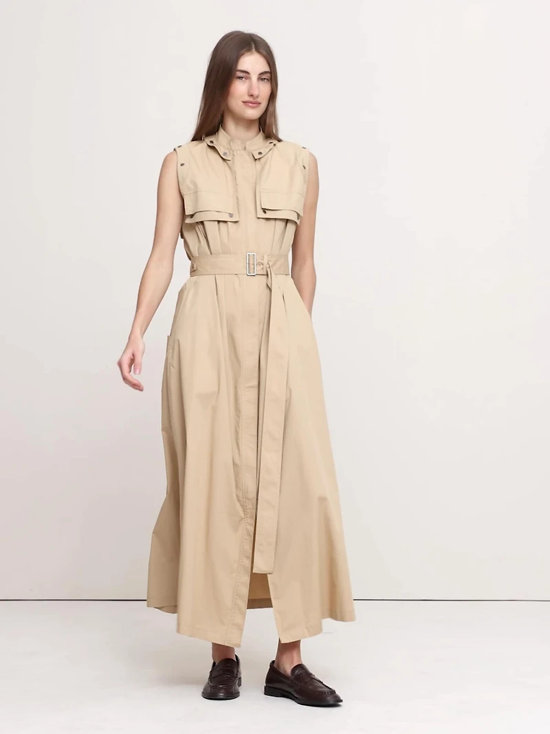 Stretch-Cotton Utility Maxi Dress