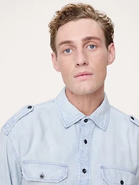 Relaxed-Fit Washed Denim Utility Shirt