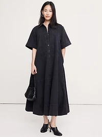 Denim Trapeze Maxi Shirt Dress