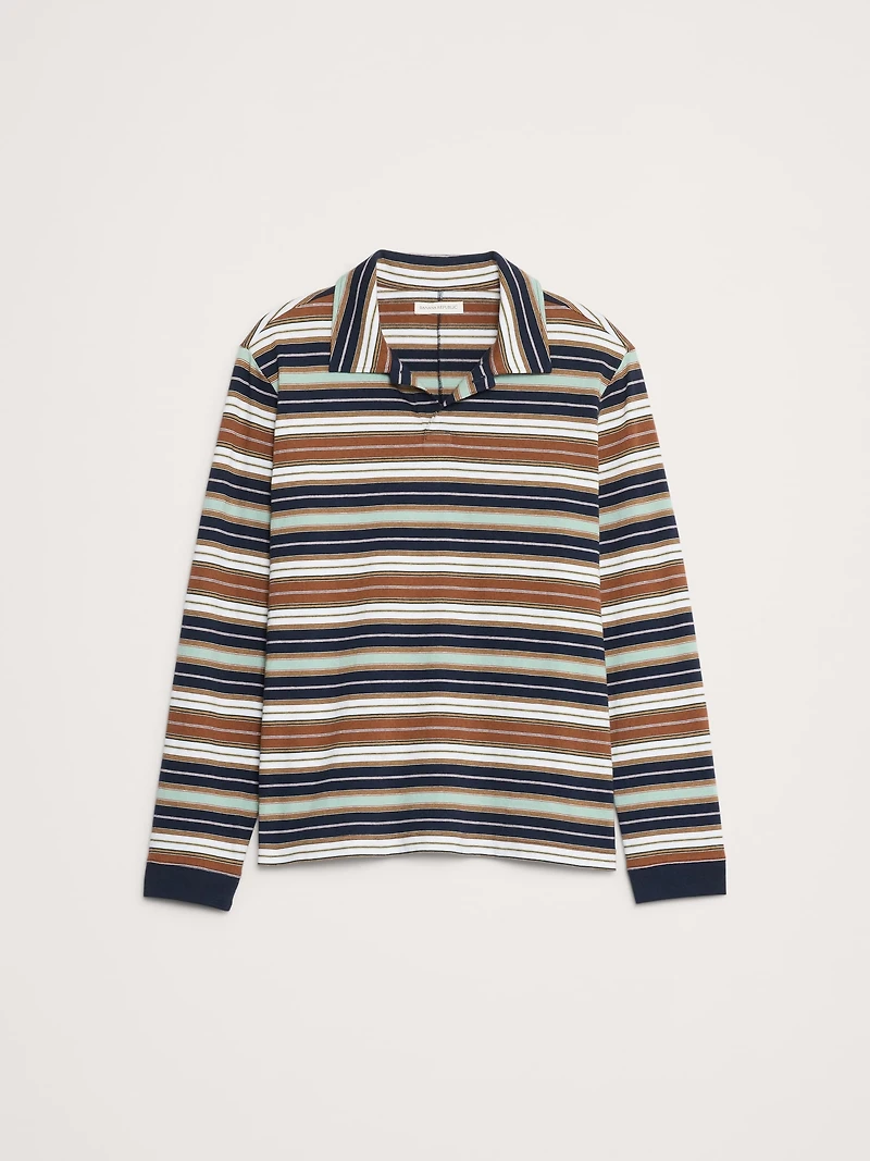 Relaxed Stripe Cotton Johnny-Collar Polo