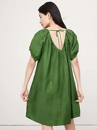 Oversized Viscose-Linen Puff-Sleeve Mini Dress