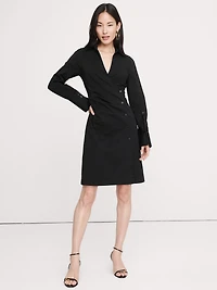 Stretch-Cotton Ruched Mini Shirt Dress