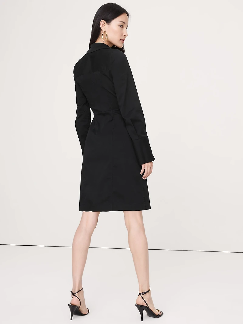 Stretch-Cotton Ruched Mini Shirt Dress