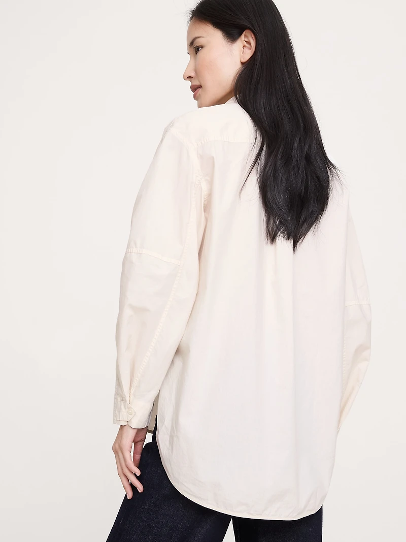 Oversized Cotton Poplin Utility Pocket Shirt
