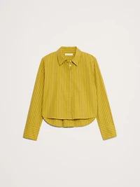 Cropped Cotton Poplin Shirt with Elbow Patches