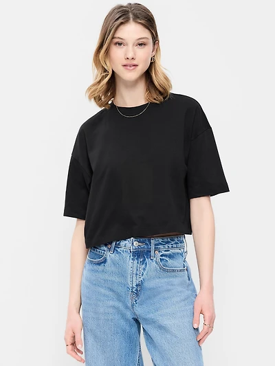 Vintage Crew-Neck Oversized Crop T-Shirt