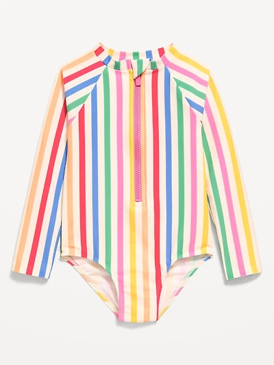 Printed Zip-Front Rashguard One-Piece Swimsuit for Toddler Girls